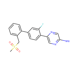 CS(=O)(=O)Cc1ccccc1-c1ccc(-c2cnc(N)cn2)c(F)c1 ZINC000224790816