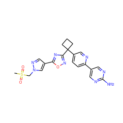 CS(=O)(=O)Cn1cc(-c2nc(C3(c4ccc(-c5cnc(N)nc5)nc4)CCC3)no2)cn1 ZINC000096175476