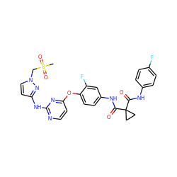 CS(=O)(=O)Cn1ccc(Nc2nccc(Oc3ccc(NC(=O)C4(C(=O)Nc5ccc(F)cc5)CC4)cc3F)n2)n1 ZINC000169350842