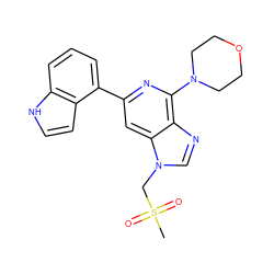 CS(=O)(=O)Cn1cnc2c(N3CCOCC3)nc(-c3cccc4[nH]ccc34)cc21 ZINC000299823616