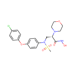 CS(=O)(=O)N(C[C@@H](C(=O)NO)N1CCOCC1)c1ccc(Oc2ccc(Cl)cc2)cc1 ZINC000029039929