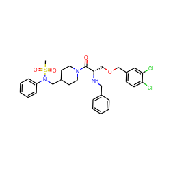 CS(=O)(=O)N(CC1CCN(C(=O)[C@H](COCc2ccc(Cl)c(Cl)c2)NCc2ccccc2)CC1)c1ccccc1 ZINC000053098920