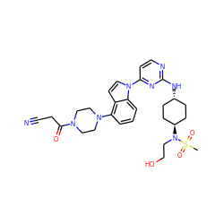 CS(=O)(=O)N(CCO)[C@H]1CC[C@H](Nc2nccc(-n3ccc4c(N5CCN(C(=O)CC#N)CC5)cccc43)n2)CC1 ZINC000261076618