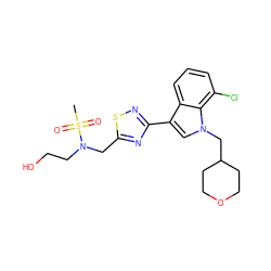 CS(=O)(=O)N(CCO)Cc1nc(-c2cn(CC3CCOCC3)c3c(Cl)cccc23)ns1 ZINC000034891561