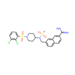 CS(=O)(=O)N(Cc1ccc2ccc(C(=N)N)cc2c1)C1CCN(S(=O)(=O)c2cccc(Cl)c2Cl)CC1 ZINC000028714198