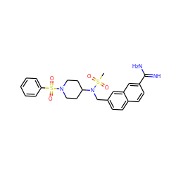 CS(=O)(=O)N(Cc1ccc2ccc(C(=N)N)cc2c1)C1CCN(S(=O)(=O)c2ccccc2)CC1 ZINC000028714173