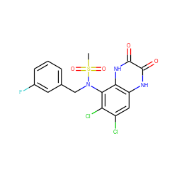 CS(=O)(=O)N(Cc1cccc(F)c1)c1c(Cl)c(Cl)cc2[nH]c(=O)c(=O)[nH]c12 ZINC000028954095