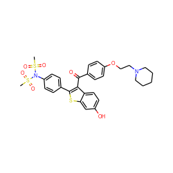 CS(=O)(=O)N(c1ccc(-c2sc3cc(O)ccc3c2C(=O)c2ccc(OCCN3CCCCC3)cc2)cc1)S(C)(=O)=O ZINC000003982651