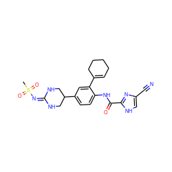 CS(=O)(=O)N=C1NCC(c2ccc(NC(=O)c3nc(C#N)c[nH]3)c(C3=CCCCC3)c2)CN1 ZINC000117332974