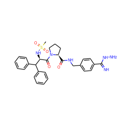 CS(=O)(=O)N[C@@H](C(=O)N1CCC[C@H]1C(=O)NCc1ccc(C(=N)NN)cc1)C(c1ccccc1)c1ccccc1 ZINC000025979813