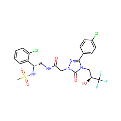 CS(=O)(=O)N[C@@H](CNC(=O)Cn1nc(-c2ccc(Cl)cc2)n(C[C@H](O)C(F)(F)F)c1=O)c1ccccc1Cl ZINC000200378626