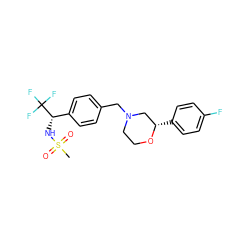 CS(=O)(=O)N[C@@H](c1ccc(CN2CCO[C@@H](c3ccc(F)cc3)C2)cc1)C(F)(F)F ZINC000261137808