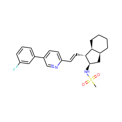 CS(=O)(=O)N[C@@H]1C[C@@H]2CCCC[C@@H]2[C@H]1/C=C/c1ccc(-c2cccc(F)c2)cn1 ZINC000103247460