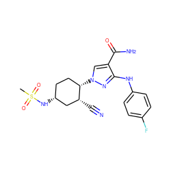 CS(=O)(=O)N[C@@H]1CC[C@H](n2cc(C(N)=O)c(Nc3ccc(F)cc3)n2)[C@H](C#N)C1 ZINC000221141045