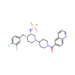 CS(=O)(=O)N[C@@H]1CN(C2CCN(C(=O)c3ccc4ncccc4c3)CC2)CC[C@@H]1Cc1ccc(Cl)c(Cl)c1 ZINC000028132137