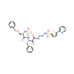 CS(=O)(=O)N[C@H](COCc1ccccc1)C(=O)N[C@@H](Cc1ccccc1)C(=O)C(=O)NCCNS(=O)(=O)c1ccc(-c2ccccn2)s1 ZINC000026479236