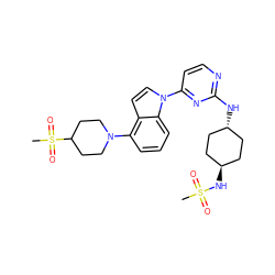 CS(=O)(=O)N[C@H]1CC[C@H](Nc2nccc(-n3ccc4c(N5CCC(S(C)(=O)=O)CC5)cccc43)n2)CC1 ZINC000261138305