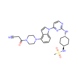 CS(=O)(=O)N[C@H]1CC[C@H](Nc2nccc(-n3ccc4c(N5CCN(C(=O)CC#N)CC5)cccc43)n2)CC1 ZINC000261185432