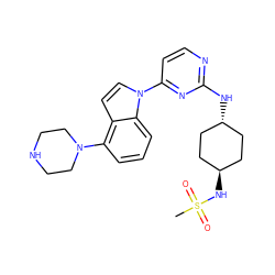 CS(=O)(=O)N[C@H]1CC[C@H](Nc2nccc(-n3ccc4c(N5CCNCC5)cccc43)n2)CC1 ZINC000261193272