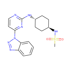 CS(=O)(=O)N[C@H]1CC[C@H](Nc2nccc(-n3nnc4ccccc43)n2)CC1 ZINC000261122532