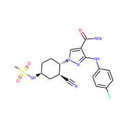 CS(=O)(=O)N[C@H]1CC[C@H](n2cc(C(N)=O)c(Nc3ccc(F)cc3)n2)[C@@H](C#N)C1 ZINC000221845681