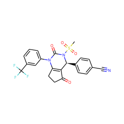 CS(=O)(=O)N1C(=O)N(c2cccc(C(F)(F)F)c2)C2=C(C(=O)CC2)[C@@H]1c1ccc(C#N)cc1 ZINC000224564723