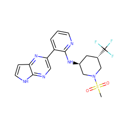 CS(=O)(=O)N1C[C@@H](Nc2ncccc2-c2cnc3[nH]ccc3n2)C[C@H](C(F)(F)F)C1 ZINC000168971637