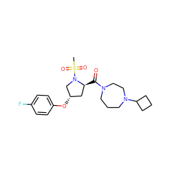 CS(=O)(=O)N1C[C@@H](Oc2ccc(F)cc2)C[C@@H]1C(=O)N1CCCN(C2CCC2)CC1 ZINC000049784522