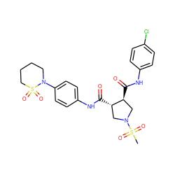 CS(=O)(=O)N1C[C@H](C(=O)Nc2ccc(Cl)cc2)[C@@H](C(=O)Nc2ccc(N3CCCCS3(=O)=O)cc2)C1 ZINC000058581195