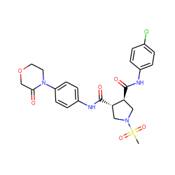 CS(=O)(=O)N1C[C@H](C(=O)Nc2ccc(Cl)cc2)[C@@H](C(=O)Nc2ccc(N3CCOCC3=O)cc2)C1 ZINC000036412067