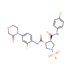 CS(=O)(=O)N1C[C@H](C(=O)Nc2ccc(Cl)cc2)[C@@H](C(=O)Nc2ccc(N3CCOCC3=O)cc2F)C1 ZINC000058592475