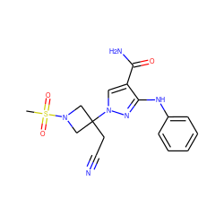 CS(=O)(=O)N1CC(CC#N)(n2cc(C(N)=O)c(Nc3ccccc3)n2)C1 ZINC000222092543