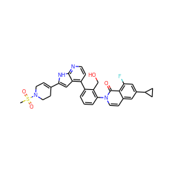 CS(=O)(=O)N1CC=C(c2cc3c(-c4cccc(-n5ccc6cc(C7CC7)cc(F)c6c5=O)c4CO)ccnc3[nH]2)CC1 ZINC001772601543