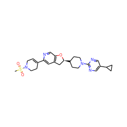 CS(=O)(=O)N1CC=C(c2cc3c(cn2)O[C@@H](C2CCN(c4ncc(C5CC5)cn4)CC2)C3)CC1 ZINC000095563264