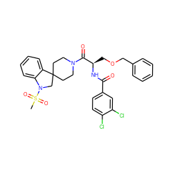 CS(=O)(=O)N1CC2(CCN(C(=O)[C@@H](COCc3ccccc3)NC(=O)c3ccc(Cl)c(Cl)c3)CC2)c2ccccc21 ZINC000029546937