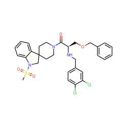 CS(=O)(=O)N1CC2(CCN(C(=O)[C@@H](COCc3ccccc3)NCc3ccc(Cl)c(Cl)c3)CC2)c2ccccc21 ZINC000029486593