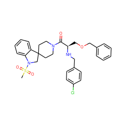 CS(=O)(=O)N1CC2(CCN(C(=O)[C@@H](COCc3ccccc3)NCc3ccc(Cl)cc3)CC2)c2ccccc21 ZINC000029486572