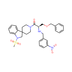 CS(=O)(=O)N1CC2(CCN(C(=O)[C@@H](COCc3ccccc3)NCc3cccc([N+](=O)[O-])c3)CC2)c2ccccc21 ZINC000029546117