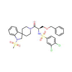 CS(=O)(=O)N1CC2(CCN(C(=O)[C@@H](COCc3ccccc3)NS(=O)(=O)c3ccc(Cl)c(Cl)c3)CC2)c2ccccc21 ZINC000029545198