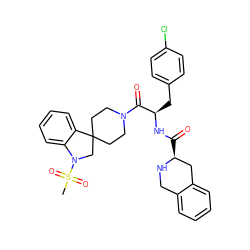 CS(=O)(=O)N1CC2(CCN(C(=O)[C@@H](Cc3ccc(Cl)cc3)NC(=O)[C@H]3Cc4ccccc4CN3)CC2)c2ccccc21 ZINC000027216936