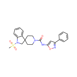 CS(=O)(=O)N1CC2(CCN(C(=O)Nc3cc(-c4ccccc4)no3)CC2)c2ccccc21 ZINC000045288730