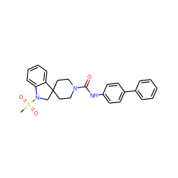 CS(=O)(=O)N1CC2(CCN(C(=O)Nc3ccc(-c4ccccc4)cc3)CC2)c2ccccc21 ZINC000040951700