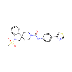 CS(=O)(=O)N1CC2(CCN(C(=O)Nc3ccc(-c4cscn4)cc3)CC2)c2ccccc21 ZINC000045285925