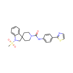 CS(=O)(=O)N1CC2(CCN(C(=O)Nc3ccc(-c4nccs4)cc3)CC2)c2ccccc21 ZINC000033972421