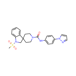 CS(=O)(=O)N1CC2(CCN(C(=O)Nc3ccc(-n4cccn4)cc3)CC2)c2ccccc21 ZINC000045286618