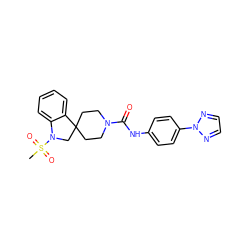 CS(=O)(=O)N1CC2(CCN(C(=O)Nc3ccc(-n4nccn4)cc3)CC2)c2ccccc21 ZINC000045284816