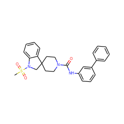 CS(=O)(=O)N1CC2(CCN(C(=O)Nc3cccc(-c4ccccc4)c3)CC2)c2ccccc21 ZINC000040957116