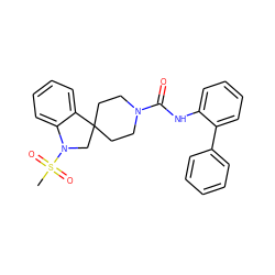 CS(=O)(=O)N1CC2(CCN(C(=O)Nc3ccccc3-c3ccccc3)CC2)c2ccccc21 ZINC000040953012