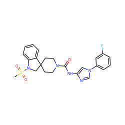 CS(=O)(=O)N1CC2(CCN(C(=O)Nc3cn(-c4cccc(F)c4)cn3)CC2)c2ccccc21 ZINC000045285210