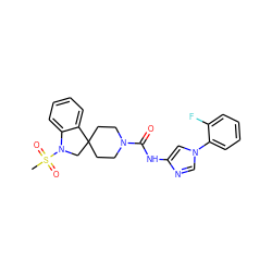 CS(=O)(=O)N1CC2(CCN(C(=O)Nc3cn(-c4ccccc4F)cn3)CC2)c2ccccc21 ZINC000045286044